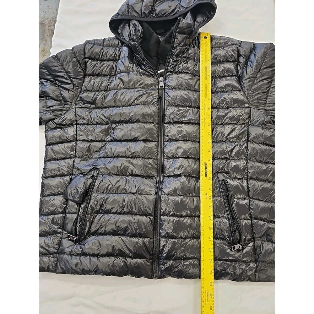 Calvin Klein Women's Black Hooded Logo Zip Premium Down Blend Long Coat Size XXL